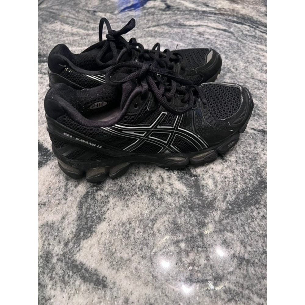 ASICS Gel-Kayano 17 Running Shoes Women Size 7 Black Silver Athletic Sneakers